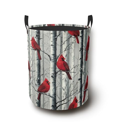 Red Cardinal Laundry Basket,Foldable Oxford Cloth Laundry Hamper with Handles Waterproof Dirty Clothes Storage Basket for Bathroom Bedroom Dorm Room 16" x 20.8" - color: Red Cardinal