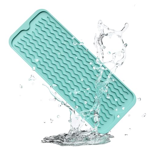 ZLR Small Dish Drying Mat for Kitchen Counter, 6"x17", Mint Green - color: Mint Green, size: 17" x 6"