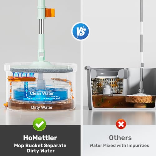HoMettler Mop and Bucket Set | Spin Mop with Dual-Tank Clean/Dirty Water Separation | 4 Microfiber Pads for Deep-Cleaning Floors | Versatile Mops Triangular Head for Walls - size: Spin Mop with 4 Pads