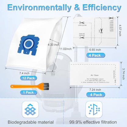12 Pack 3D Airclean GN Vacuum Cleaner Bags for Miele Classic C1 Complete C1