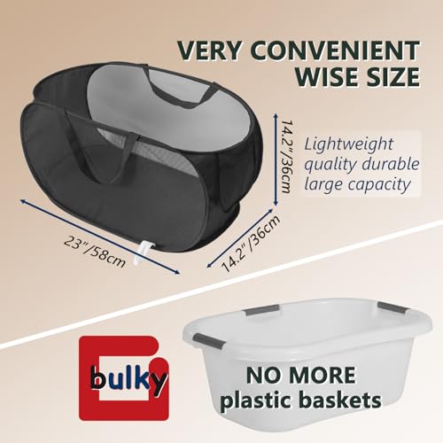 Collapsible Laundry Hamper Basket,Pop Up Mesh Foldable Bag for Laundry Room - color: Black
