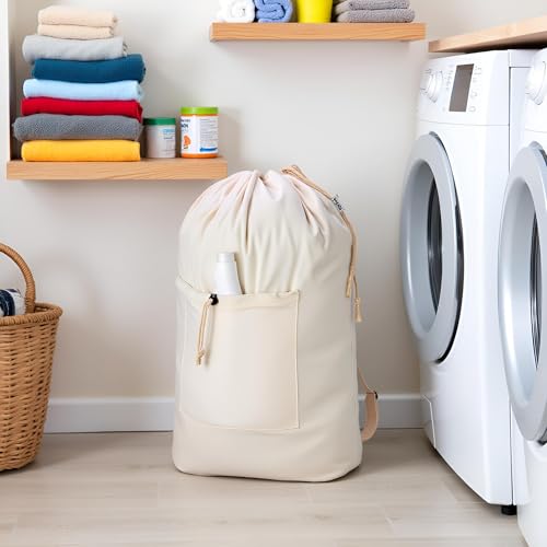 Laundry Bag Backpack, Canvas Laundry Bag with Straps & Drawstring, Beige XL - color: Beige, size: X-Large