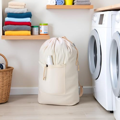 Laundry Bag Backpack, Canvas Laundry Bag with Straps & Drawstring, Beige XL - color: Beige, size: X-Large