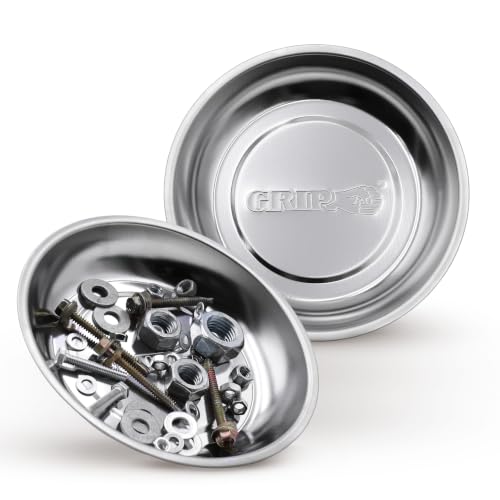 GRIP 6" Stainless Steel Magnetic Parts Tray - Secure Nuts, Bolts, Screws, Sockets, Fasteners, Tools - Solid Steel - Garage, Workshop, Office, Tool Shed