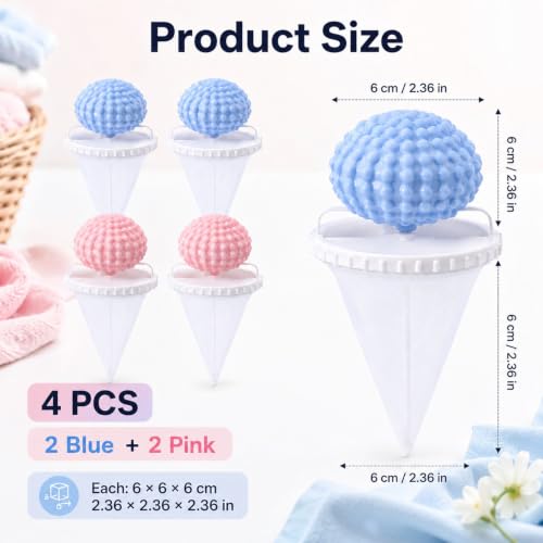 4 PCS Hair Catcher for Washing Machine,Washing Machine Hair Filter Mesh Bags,Pet Hair Remover for Laundry, Reusable Floating Mesh Filter Bags for Household Laundry Improvement, Blue and Pink