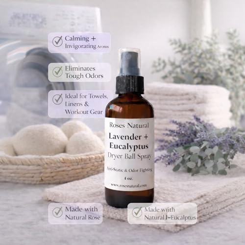Natural Dryer Ball Spray, 4 oz, Patchouli, Lavender,Essential Oil Laundry Refresher, Fabric Freshener for Clothes, Linens & Wool, Anti-Static & Odor Neutralizer, Made in the USA (Lavender Eucalyptus) - color: Lavender Eucalyptus