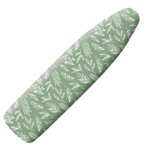 Extra Thick Ironing Board Cover and Pad, 15x54 Ironing Board Cover, Resist Scorching and Staining,Elastic Edges,Sage Green Spring Summer Plants - color: Green Leaf2