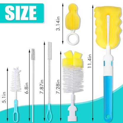 Baby Bottle Cleaning Brush 6-Piece Set Detachable Sponge Bottle Brush, Nylon Milk Bottle Brush, 2PCS Nipple Brush, 2PCS Straw Brush (Blue) - color: Blue