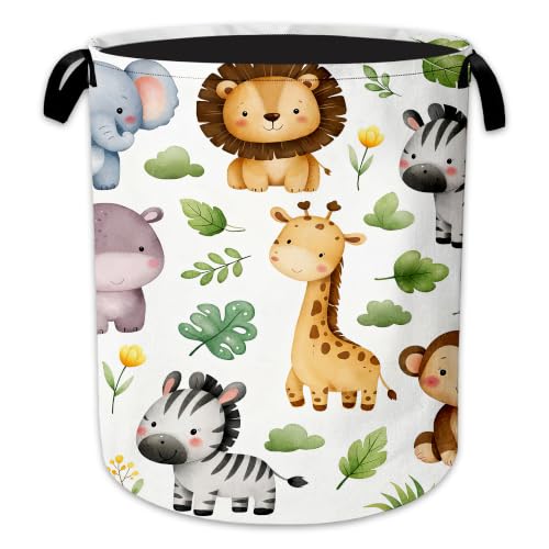 Cute Animals Laundry Basket, Jungle Leaves Collapsible Laundry Hamper Waterproof Oxford Cloth With Handles, Clothes Storage Bucket For Bathroom/Bedroom 16" x 20.8" - color: Cute Animals