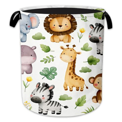 Cute Animals Laundry Basket, Jungle Leaves Collapsible Laundry Hamper Waterproof Oxford Cloth With Handles, Clothes Storage Bucket For Bathroom/Bedroom 16" x 20.8" - color: Cute Animals