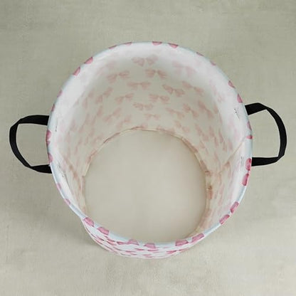 Round Large Pink Bow Print Waterproof Laundry Hamper - color: Round Pink Knot
