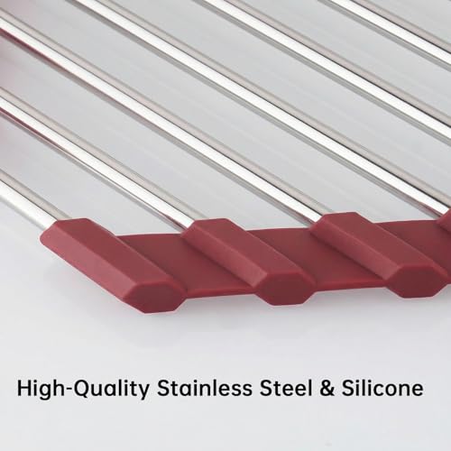 Tomorotec Triangle Roll Up Dish Drying Rack 304 Stainless Steel Wine Red - color: Wine Red