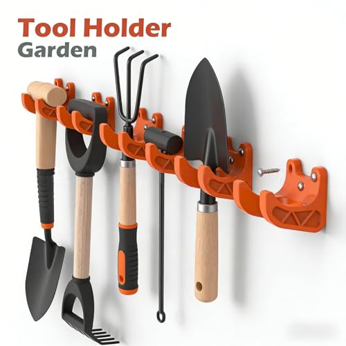 8 Pack Garden Tool Holder Wall Mount, Heavy Duty Tool Hangers with Screws, Wall Mounted Tool Storage Hooks for Shovel, Rake, Broom, Mop, Garage, Shed, Yard Organizer