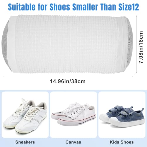 2 PCS Shoe Washing Machine Laundry Bag for Washer and Dryer, Extra Seperating Pockets for Insoles and Laces, Long Fluff, Thickened Reinforced Mesh Shoe Cleaning Bag for Sneakers, Gym Shoes/White