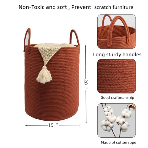 Woven Cotton Rope Laundry Basket, 15" x 20" Laundry Hamper, Rustic - color: rustic, size: Regular