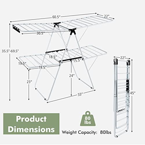 S AFSTAR 2-Layer Clothes Drying Rack, Folding Laundry Drying Rack w/Height-Adjustable Gullwing, 33 Rails & 26 Clips, Collapsible Laundry Hanger, Indoor/Outdoor Portable Dryer for Clothes Shoes Towels - style: 4 Wings