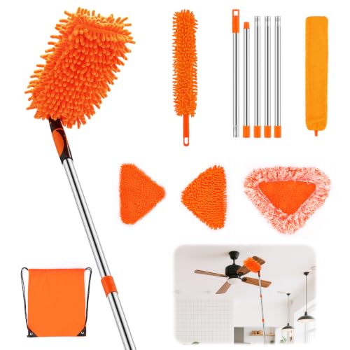 Ceiling Fan Cleaner Duster Kit, 4-in-1 with 76" Extendable Handle - color: Orange