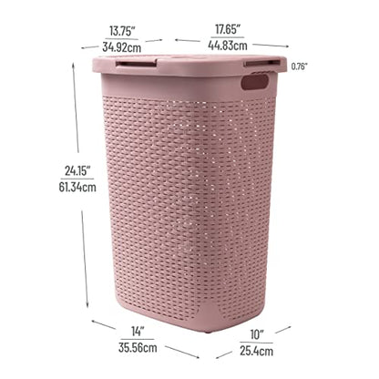 Mind Reader Slim Laundry Hamper with Lid, 60L Tall Clothes Basket, Narrow Tapered Design for Bathrooms, Closets and Laundry Rooms, Plastic, 2 Pack, Pink - color: Pink, size: 2-Pack