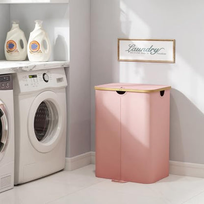 Lifewit 150L Double Laundry Hamper with Lid and Removable Bag, Pink - color: Pink, size: 150L