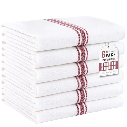 Homaxy 100% Ring Spun Cotton Kitchen Towels 6 Pack, Red Stripe - color: Red Stripe, size: 15" X 25" - 6 Pack