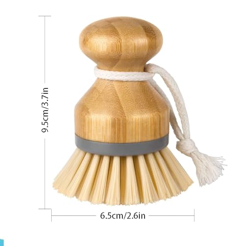 2 PCS Bamboo Palm Brush, Scrub Brush for Pans Dishes Pots Kitchen Sink Cleaning