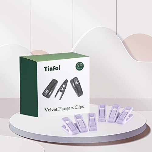 Tinfol Velvet Hanger Clips, 50Pcs Light Purple Strong Finger Flocked Clips, Large Opening Clip, Pants Velvet Clip for Thin Clothes Hangers - color: Light Purple, size: 50PC