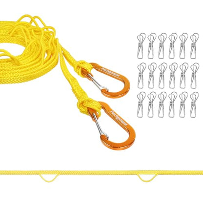 Portable Travel Clothesline, Windproof Clothes Laundry Line with Clothespins & Hang Holes, Indoor & Outdoor Clothes Drying Rope for Hotel, Backyard,Cruise Ships, Camping - size: 28.5 Ft