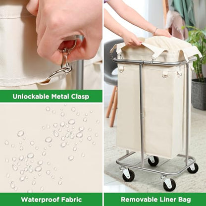 100L Rolling Laundry Hamper Basket with Wheels for Bedroom, Beige - color: Cream