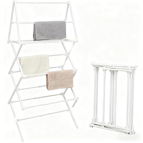 ZOES HOMEWARE 4 Tier Clothes Drying Rack Foldable | Foldable Clothing Drying Rack | Laundry Drying Rack Collapsible for Laundry Room, Dorm, Expandable Sturdy Metal Design | White 29"L x 11.5"W x 53"H - color: White