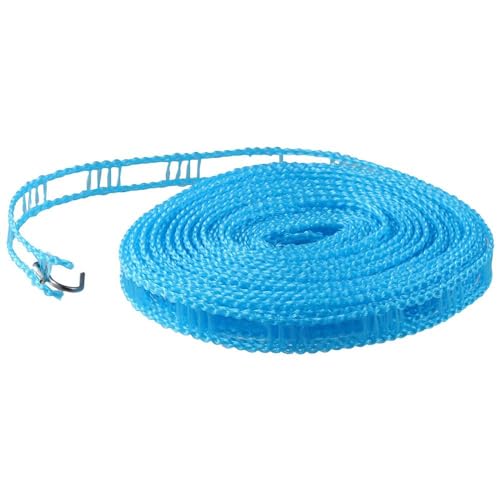 Clothes Line with Hooks Blue Clothesline Heavy Duty 10M Basking Rope Indoor Outdoor(10m)