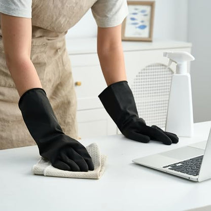 Bamllum Reusable Rubber Dishwashing Gloves, Black, 4 Pairs, Medium - size: Medium
