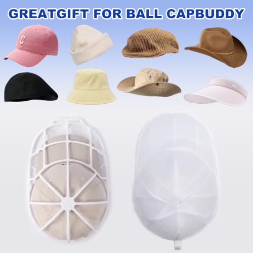 Baseball Cap Washer Frame for Washing Machine, Hat Washer Cage for Flat and Curved Hats with Mesh Laundry Bag, White PP Plastic, Fits Adult and Kids, 2 Pack
