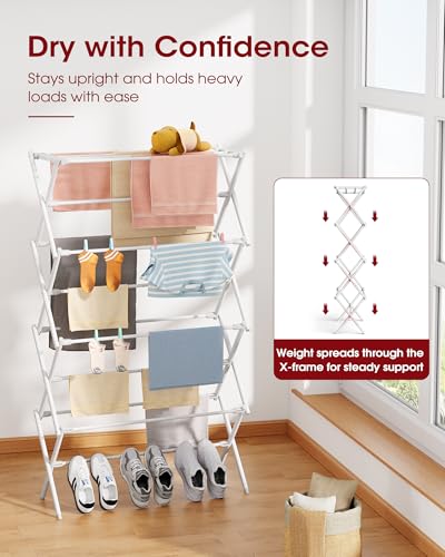 Sakugi Foldable 4-Tier Clothes Drying Rack 50.0" H with Non-Slip Feet - color: White, size: 4 Tier Standard
