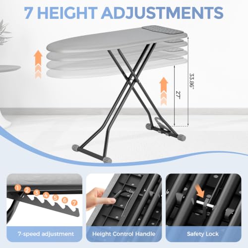 APEXCHASER Foldable Compact Heigh Adjustable Ironing Board with Silicone - color: Gray