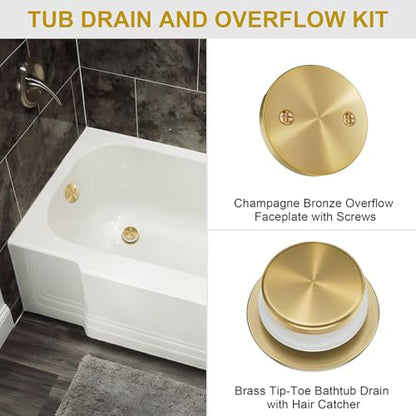 Champagne Bronze Bathtub Drain Kit with Overflow and Hair Catcher - color: Champagne Bronze