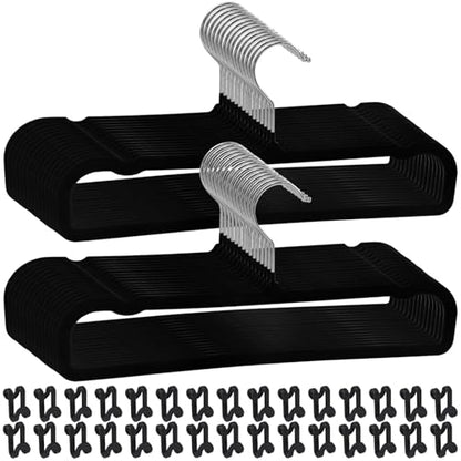 Pants Hangers Space Saving, 30 Pack Velvet Hangers for Closet with 30 Hooks, Strong Durable Non Slip Slim Clothes Hanger, Ultra Soft Flocked Hanger for Pants, Shirts, Bra, Shorts (Black) - color: Black