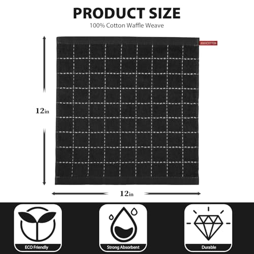 Nialnant 6 Pack Terry Kitchen Towels,Dish Cloths for Washing Dishes - color: Black, size: 12 x 12 in - 6PCS