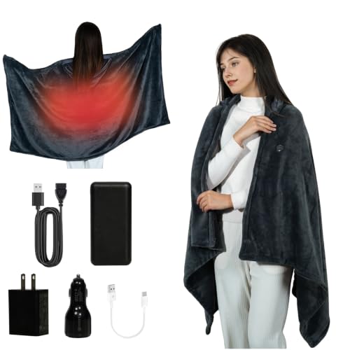 Cordless Heated Blanket Battery Powered; USB Wearable Portable Heated Throw Blanket with Hood, 20000 mAh Battery, 9 Heating Zone, 3-Level; Portable Heated Shawl Cordless; Camping，Multicolor - color: Multicolor