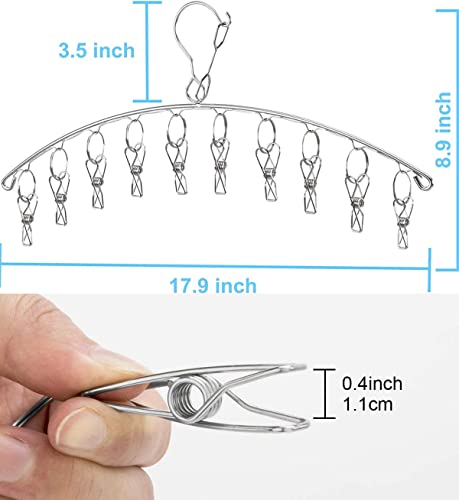 Windproof Laundry Hanger with 10 Clips Stainless Steel Clothes Drying Rack Outdoor Underwear Socks Herb Dryer Pack 2 - color: 10 Clips Metal Drying Rack 2pcs