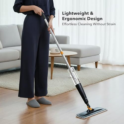 OVENTE Microfiber Spray Mop with 650ml Refillable Bottle, Black CTM121BGD
