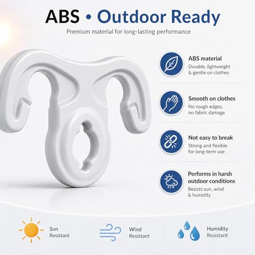 40 Pcs Clothesline Hanger Hooks, Windproof Hanger Hook Ups for Outdoor Clotheslines, Strong Grip ABS Laundry Hooks for Clothes Hangers, No Clothespin Marks, Fits Retractable and Rotary Clotheslines