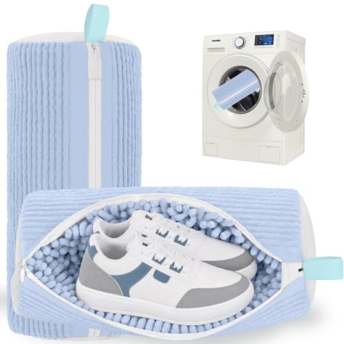 Shoe Washing Machine Bag Laundry Shoe Bag for Washer and Dryer Reusable 2pc Shoe Cleaning Bags for Sneakers 360° Deep Cleaning Machine for All Shoes Types With Invisible Zipper - color: Light Blue