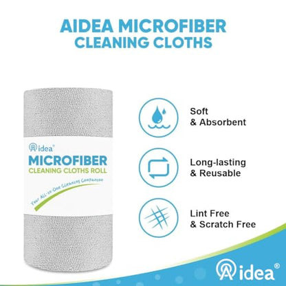 AIDEA Microfiber Cleaning Cloth Roll-50PK, Paper Towels Reusable 11.5×11.5" - color: Grey
