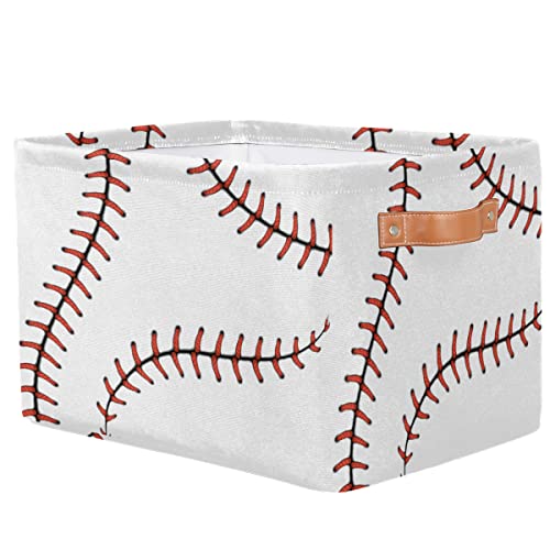 AUUXVA Storage Basket Baseball Stitches Laces Softball Storage Bin Large Fabric Toys Storage Box with Handles Collapsible Closet Shelf Cloth Organizer Basket for Nursery Bedroom, 1 PCS - color: Baseball, size: 1 pc