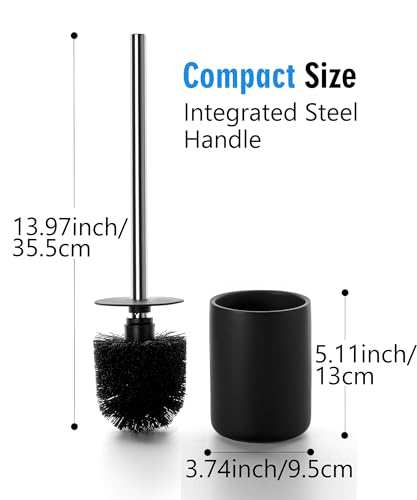 Ceramic Toilet Brush and Holder Set, Toilet Bowl Cleaner Brush - color: Matt Black