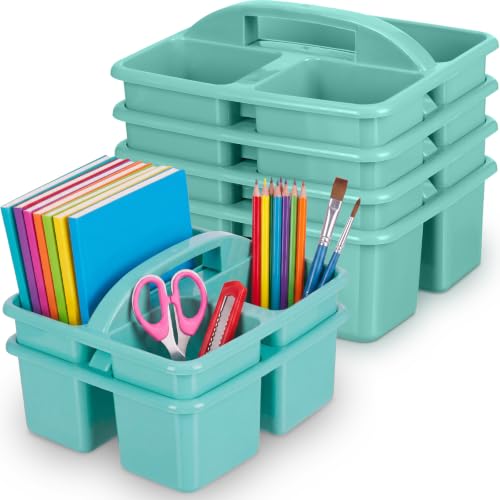 Geelin 6 Pack Classroom Caddy with Handle Plastic Storage Caddy Organizer with 3 Compartments Stackable Desk Caddies Holder Portable Storage Bin for Marker Pencil Crayon School Home Office(Green)