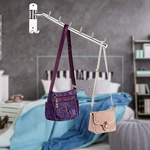 Bosszi 2-Pack Wall Mounted Folding Clothes Hanger Rack, Stainless Steel Clothes Hooks with Swing Arm Holder Space Saving Clothing Hanging System Closet Storage Organizer Heavy Duty Drying Rack - color: Silver