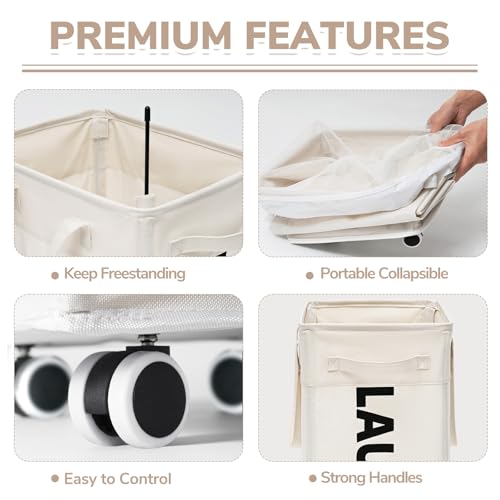 CHICVITA 75L Collapsible Laundry Basket with Wheels & Wash Bag, White - color: White, size: 75L (15.7"L x 11.8"W x 24.8"H)