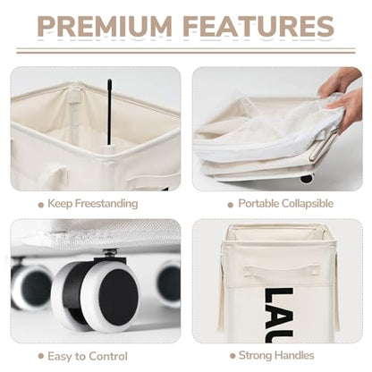 CHICVITA 75L Laundry Basket with Wheels & Handle 2-Pack, Wash Bags, White - color: White, size: 2-Pack 75L (15.7"L x 11.8"W x 24.8"H)