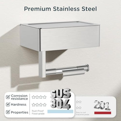 FORIOUS Toilet Paper Holder with Shelf, Wall-Mounted Modern Wipes Dispenser - color: Stainless Steel, size: Big 2 Pack-8" (L)